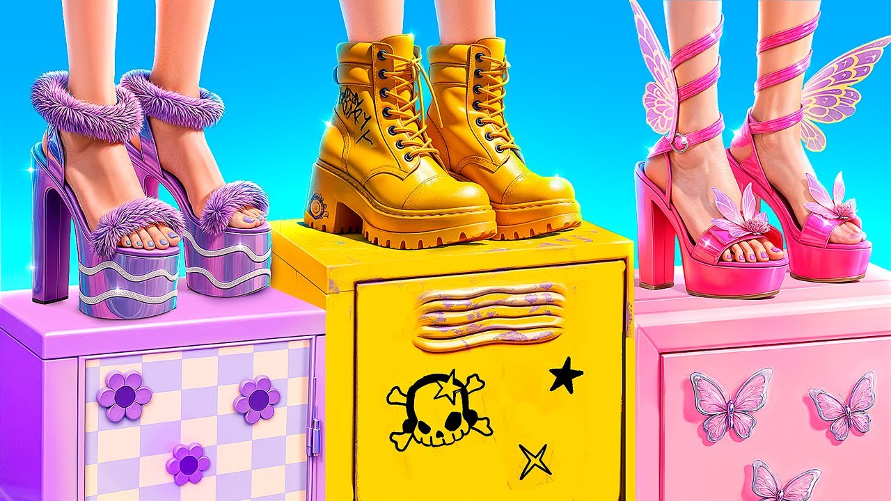 Eenkleurige Uitdaging! Roze Meisje vs Gele Jongen vs Violet Meisje! Extreme Make-Over