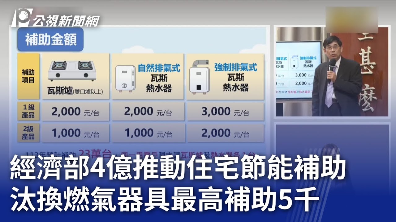 經濟部4億推動住宅節能補助 汰換燃氣器具最高補助5千｜20231207 公視晚間新聞