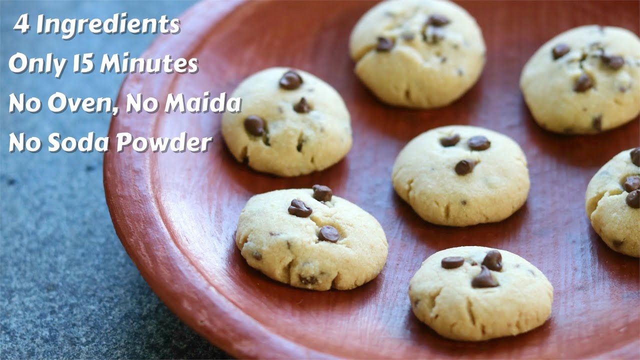 No Maida - No Oven - No Eggs - No Butter - Eggless Choco Chips Cookies Without Oven In 15 Minutes