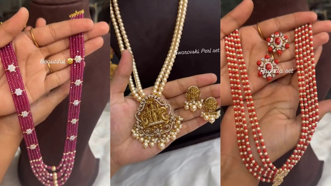 Swarovski pearls set || pagadala set || Guttapoosalu set || Cz crystals stones Necklace 