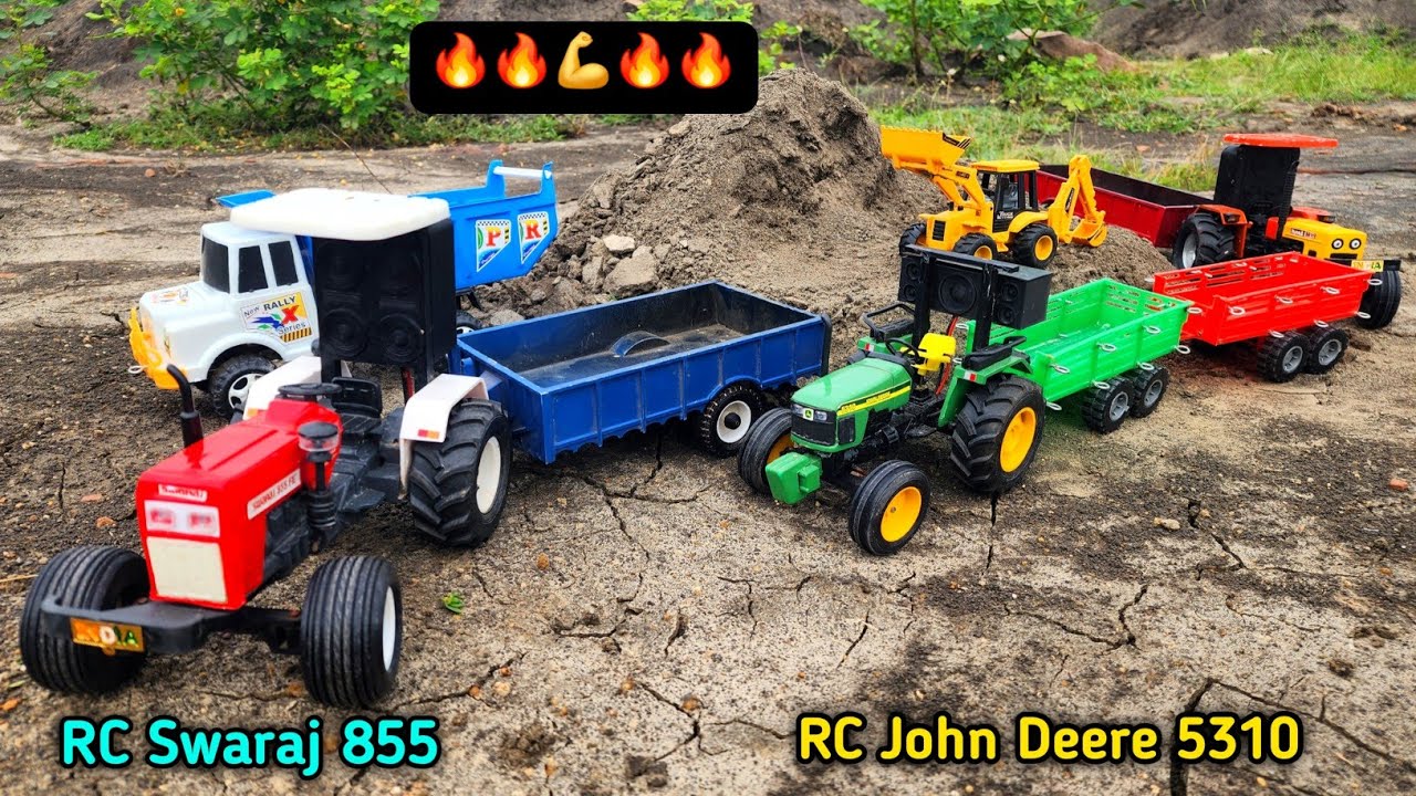 Jcb 3dx Fully Loading Soil in Trolley Swaraj 855 & John Deere 5310, Tata Dumpher | Mini Toy Boss