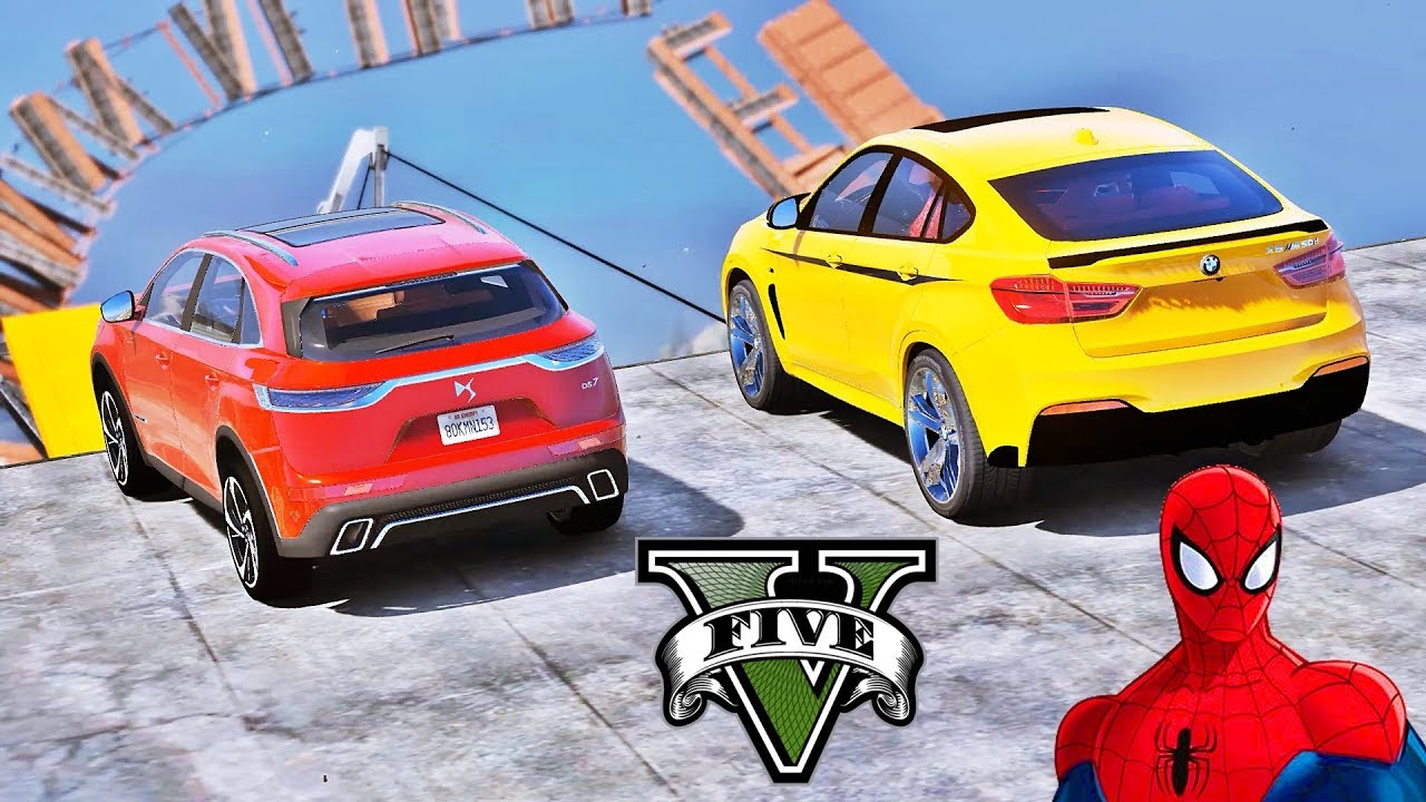 CARROS Rápidos e Luxuosos voam alto na Mega Rampa com Homem Aranha e Heróis GTA V Mods - IR GAMES