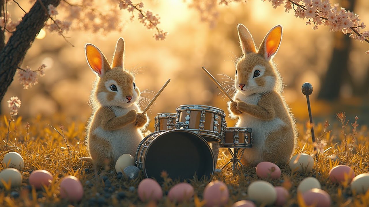 Ambient Relaxing Jazz Music Cozy Spring Scene with Cute Bunnies Study Sleep Chill
