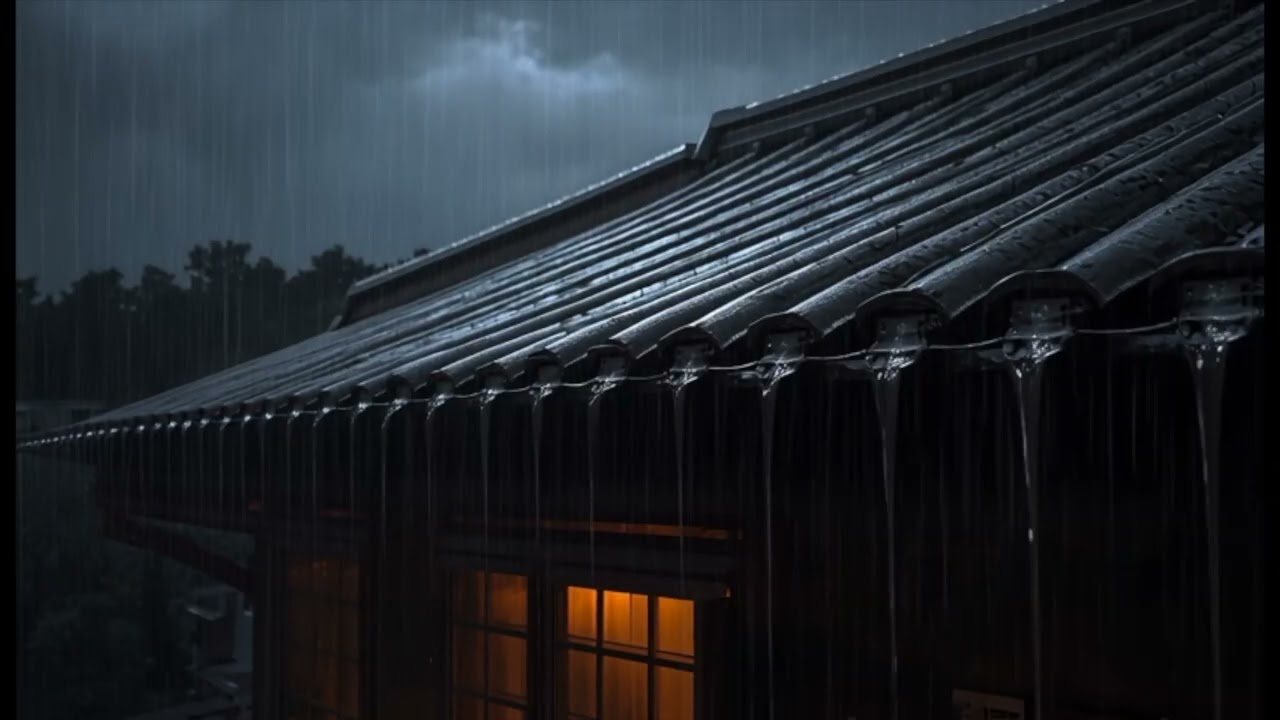 Quiet Night Rain on the Roof Steady Outdoor Rain Ambience for Calm Evening Background
