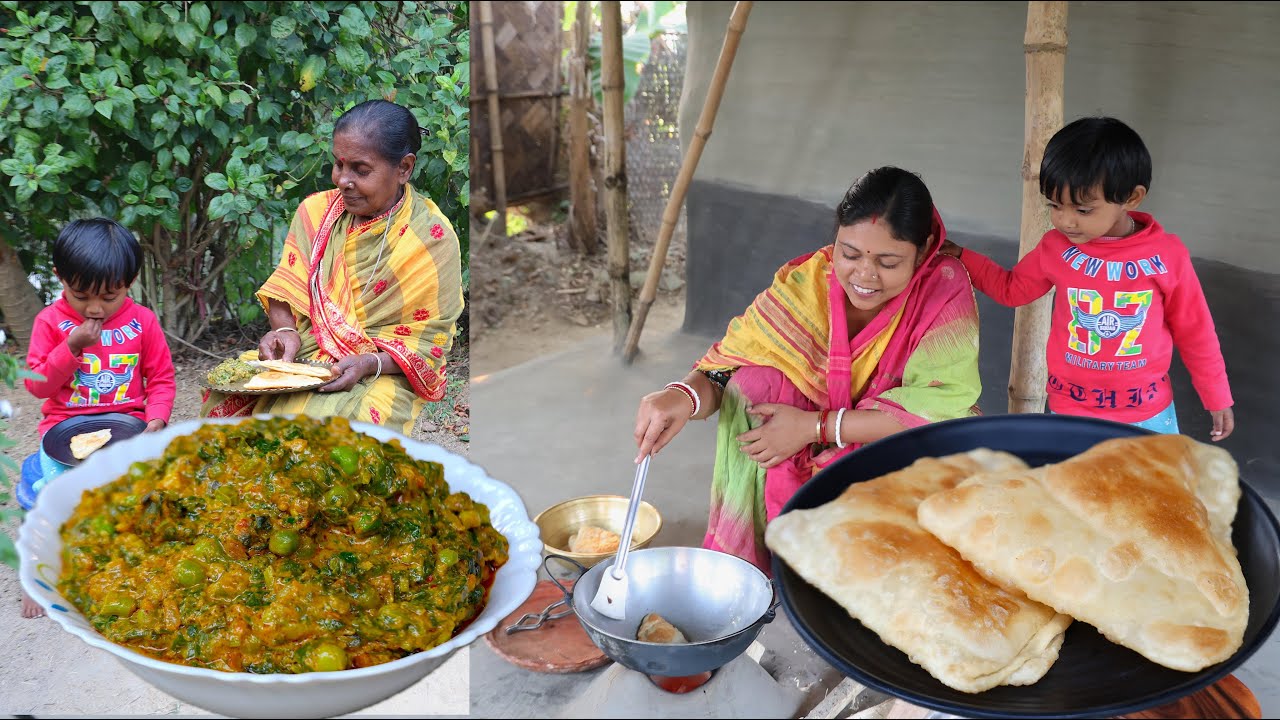 গরম লালচে পরোটা দিয়ে খুব স্বাদের এই মটর পালং / Village style Matar Palang Recipe