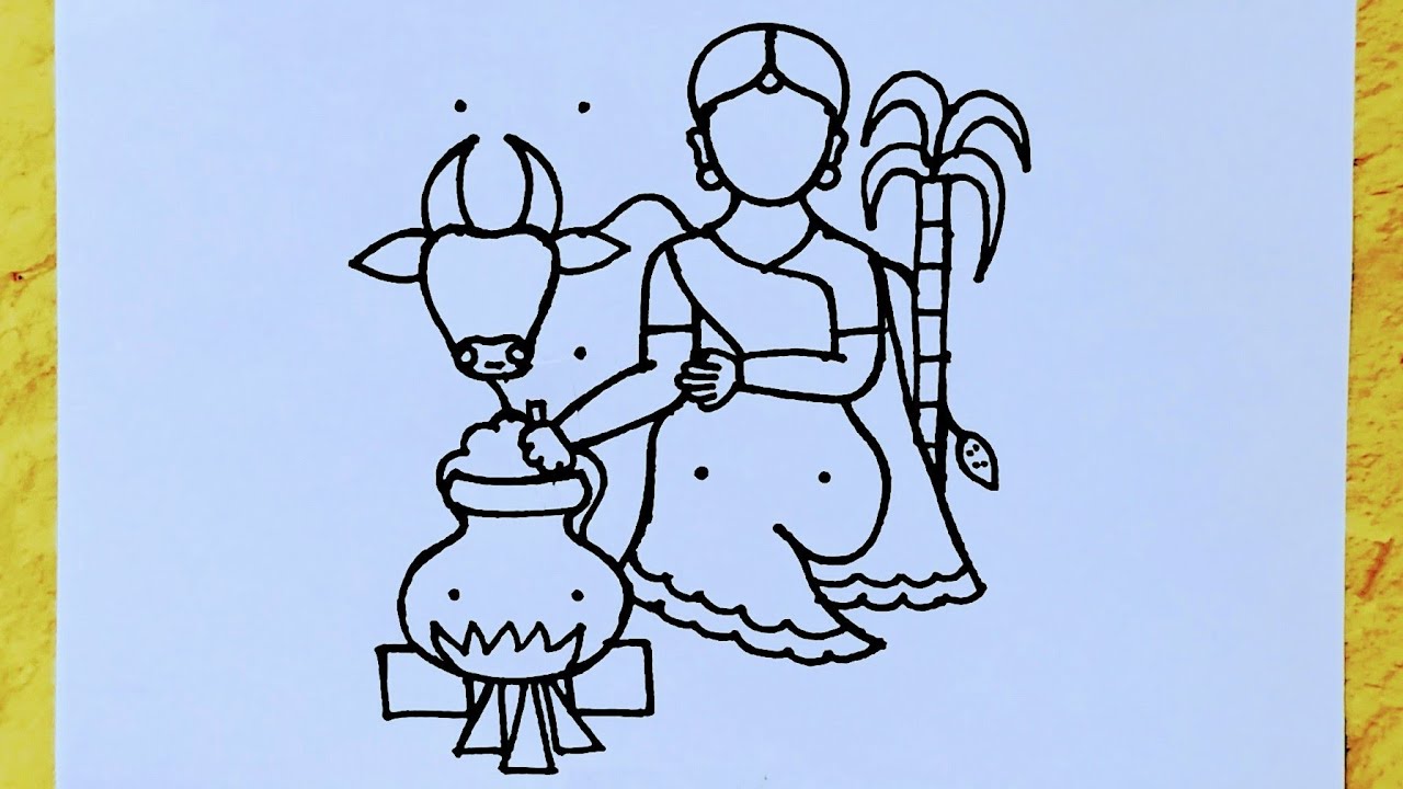 Sankranti Rangoli // pongal pot kolam with traditional girl from 5×5 dots // Mattu Pongal kolam