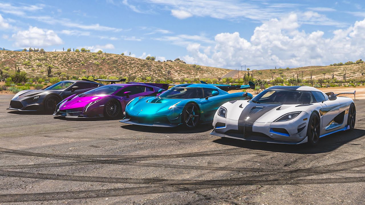 Koenigsegg Jesko vs Koenigsegg Agera RS vs Lambo Veneno (1500 hp) vs Zenvo TSR-S (1600 hp) | FH5