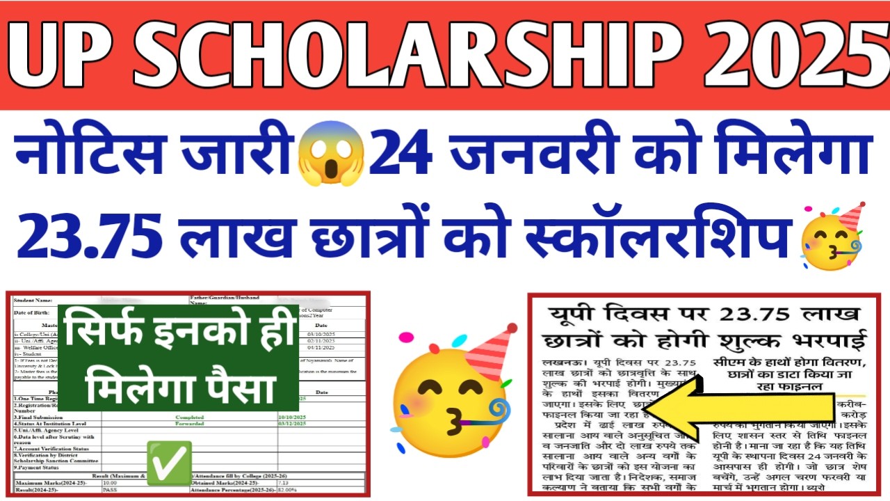 UP Scholarship 2025-26 Latest News Today | UP Scholarship 2025-26 Kab Tak Aayega 