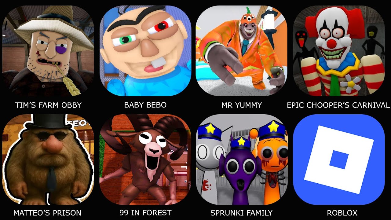 Epic Chooper's Carnival,99 In Forest,Mr.Yummy Supermarket,Sprunki Family,BABY BEBO,Roblox Game...