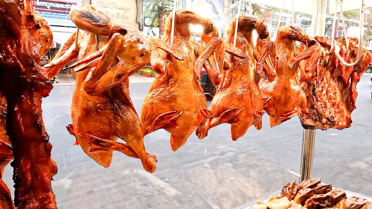 Best meat for Dinner! BBQ pork, Braised pork & Roast duck! Cambodian street food