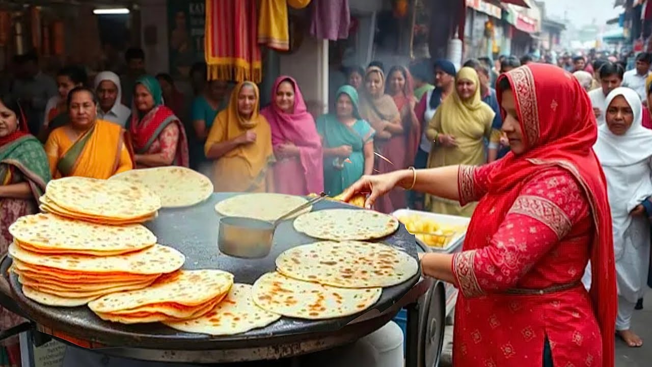 HARDWORKING LADY SELLING PARATHAS AT ROADSIDE | CHEAPEST BREAKFAST IN LAHORE PAKISTAN