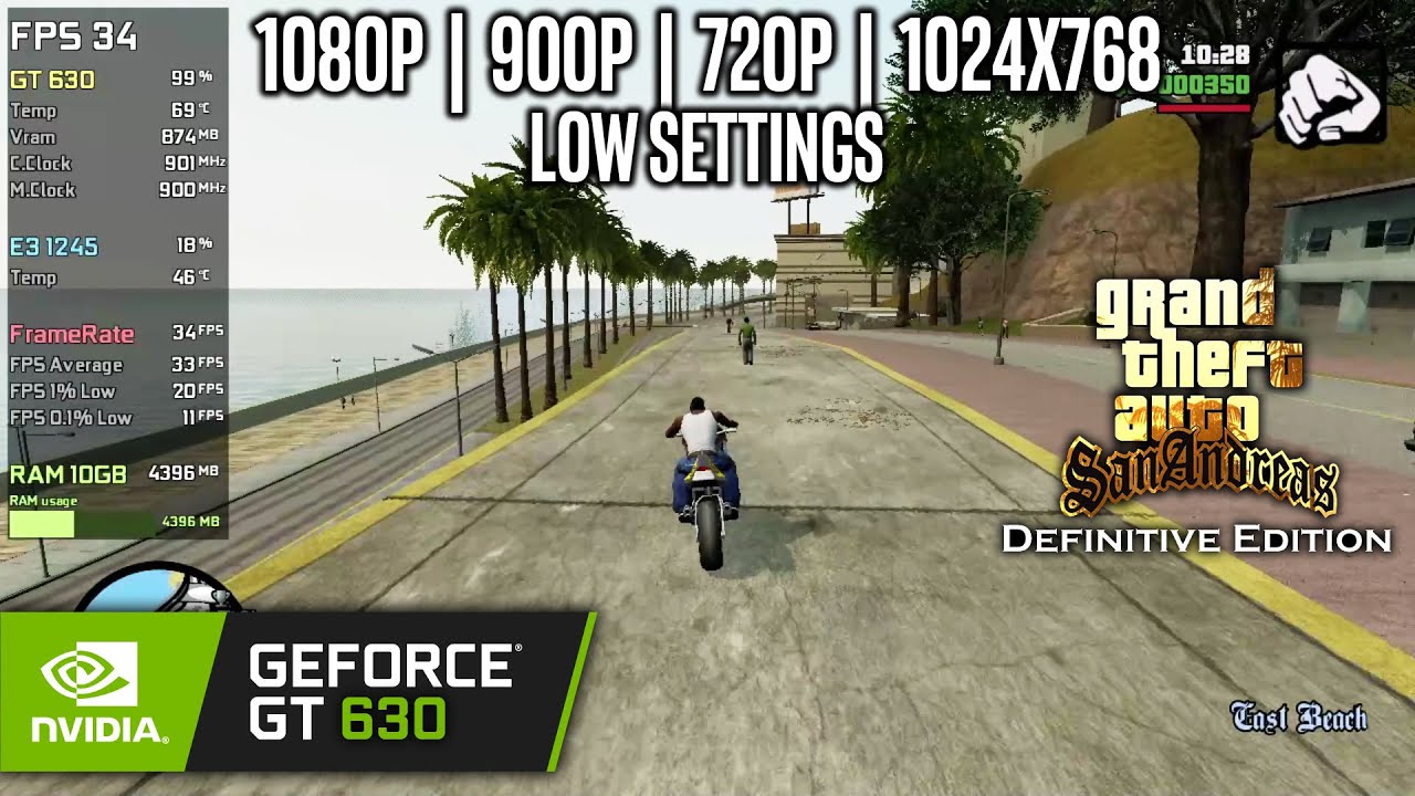 GT 630 | GTA San Andreas Definitive Edition - 1080p, 900p, 720p, 1024x768