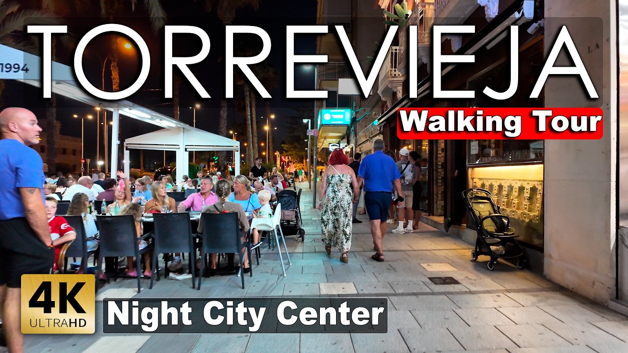 Night Torrevieja (City Center) - Walking tour - July 29 - Spain | Costa Blanca [4k 60 fps]