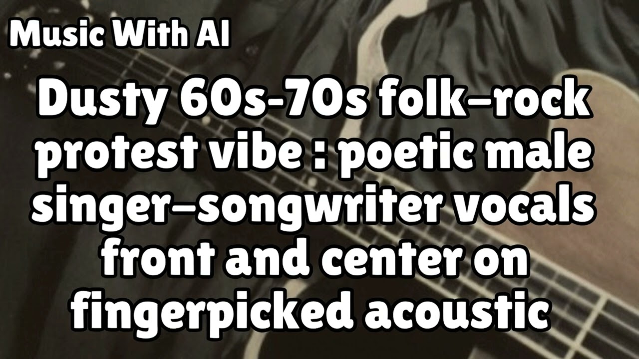 Dusty 60s&ndash;70s folk-rock protest vibe: poetic male singer-songwriter vocals front and center.
