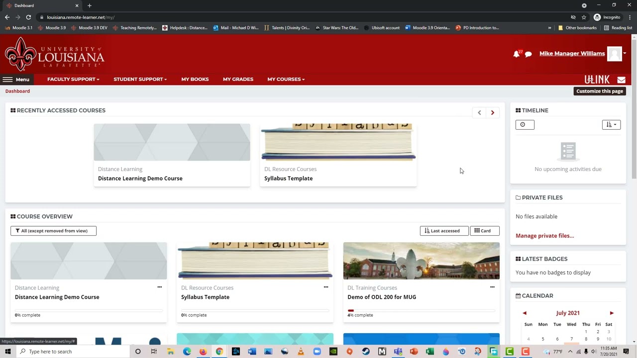 Getting to know your Moodle dashboard