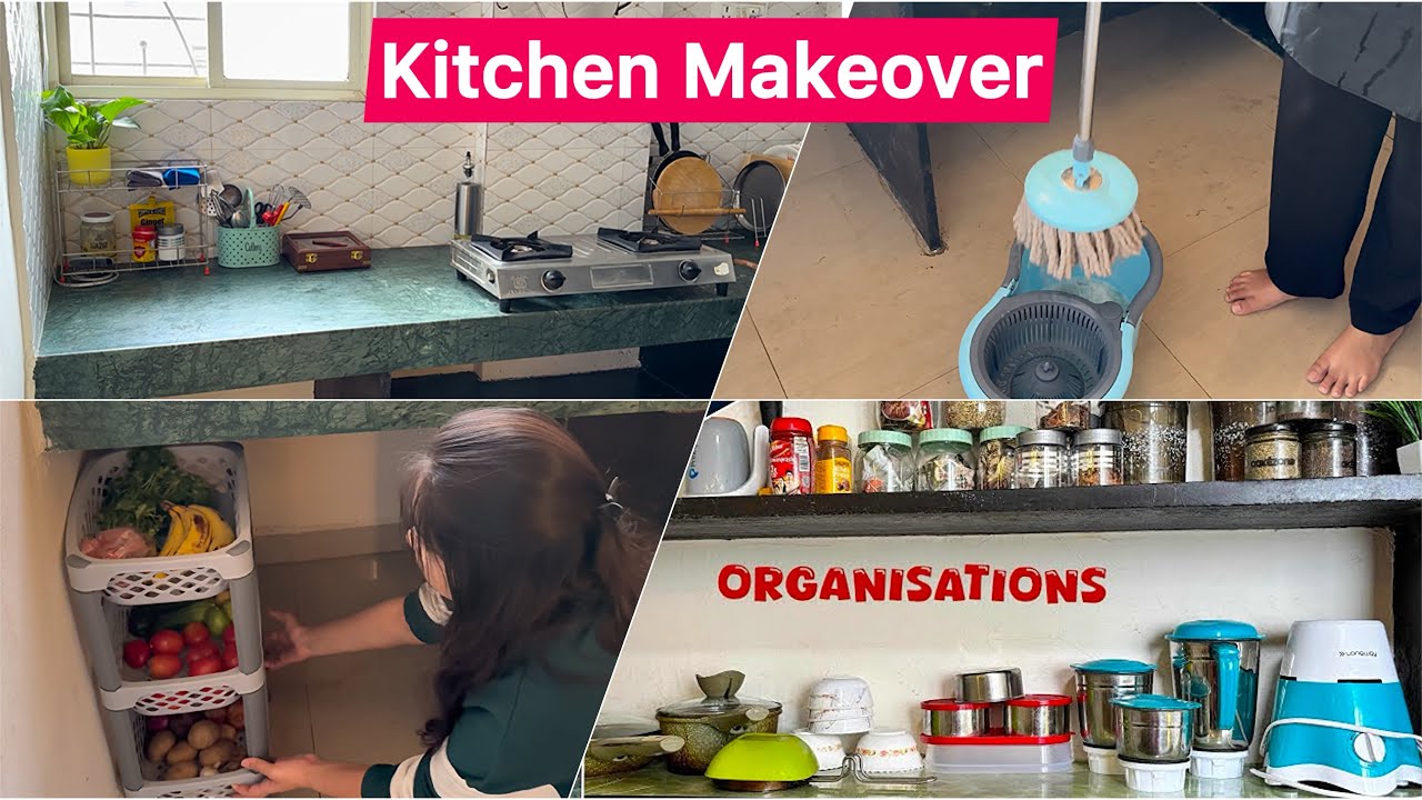 Kitchen Cleaning | Kitchen Makeover | Non Modular Kitchen Organization | Countertop Organising Ideas
