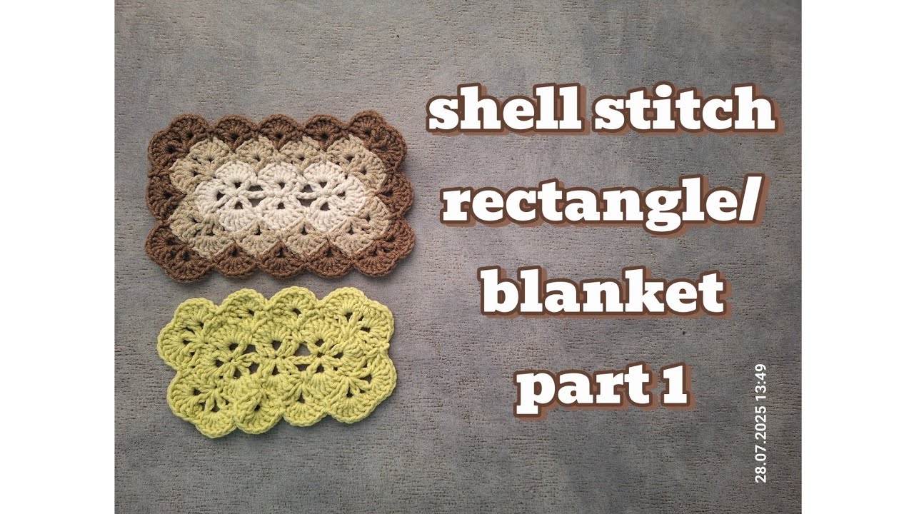 Crochet shell stitch rectangle/ blanket (with pattern). PART 1