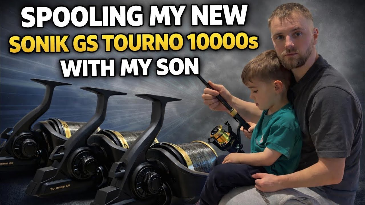 Spooling my new Sonik gs tournos 10000 with my son, teach them young 🙏🏻🎣 @SONIKSPORTS #carpfishing 