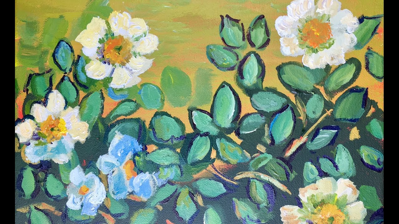 How to Paint Van Gogh's Wild Roses the Ginger Cook Way Beginners Acrylic Painting Tutorial