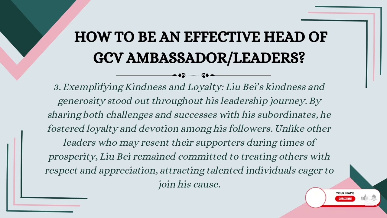 HOW TO BE AN EFFECTIVE HEAD OF GCV AMBASSADOR/LEADER&nbsp;