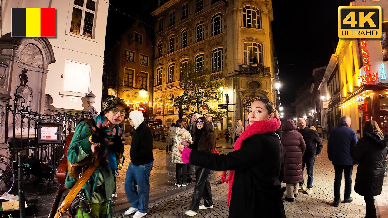 Brussels at Night 🇧🇪 Belgium 4K walking tour