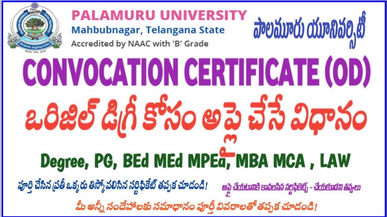 PALAMURU UNIVERSITY CONVOCATION CERTIFICATE  APPLICATION PROCESS UG PG OD MIGRATION TRANSCRIPT 2024