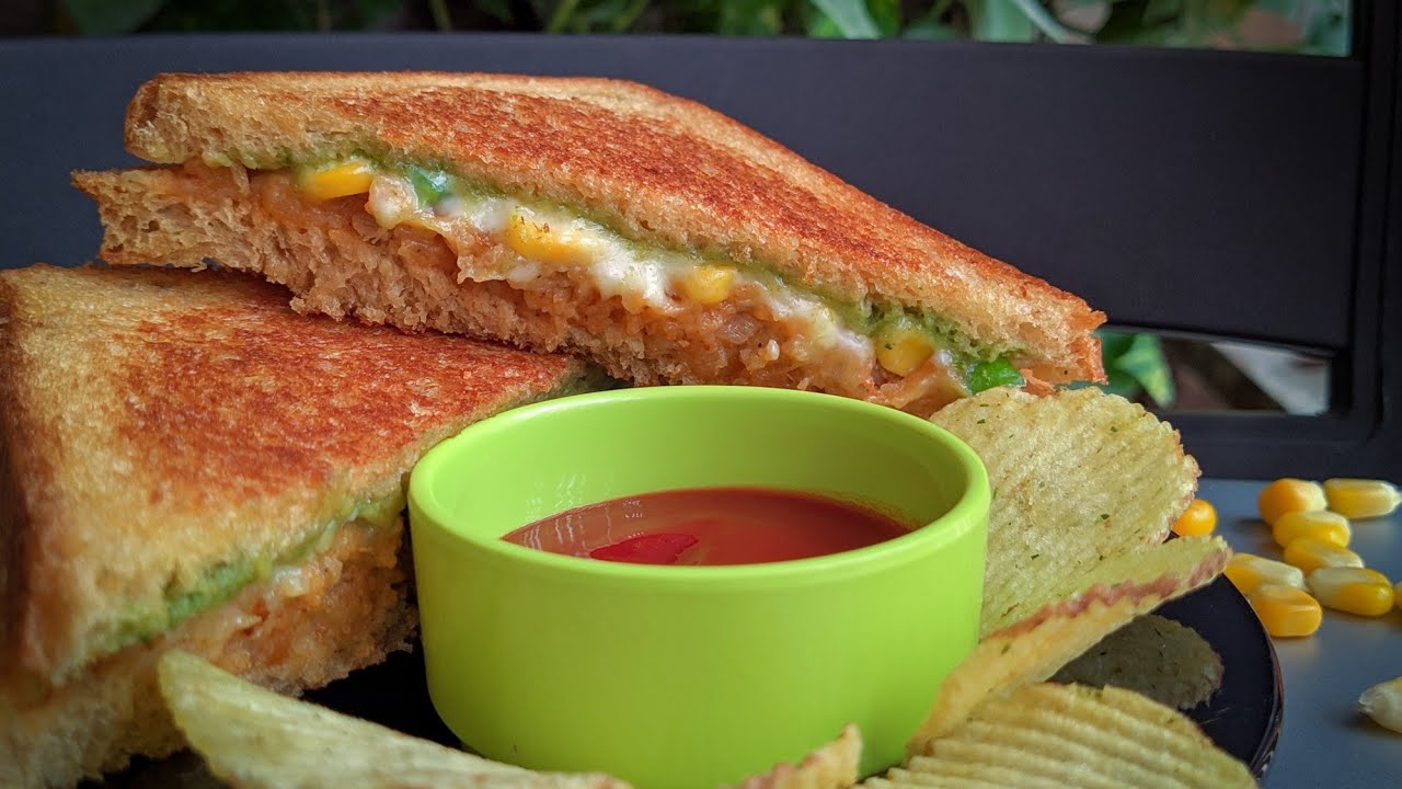 Potato Corn Cheese sandwich recipe - Toast. Grilled snack