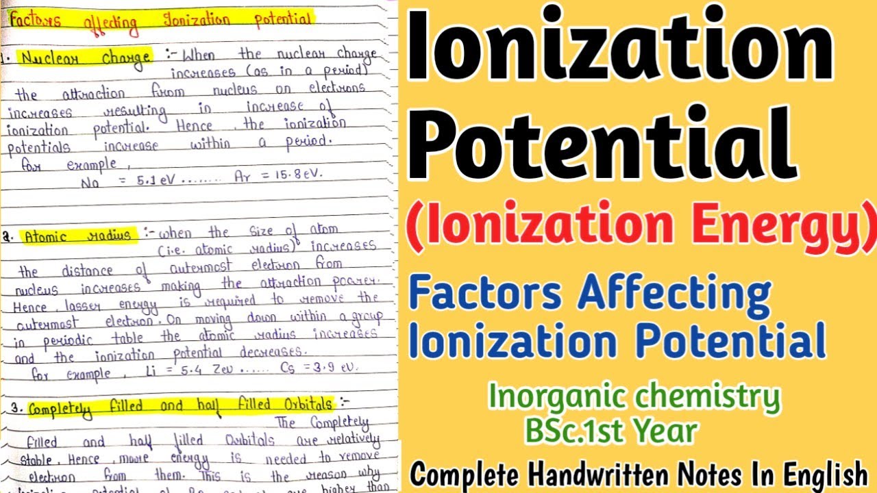 Ionization Energy,Factor Affecting Ionization Energy,BSc.1st year notes