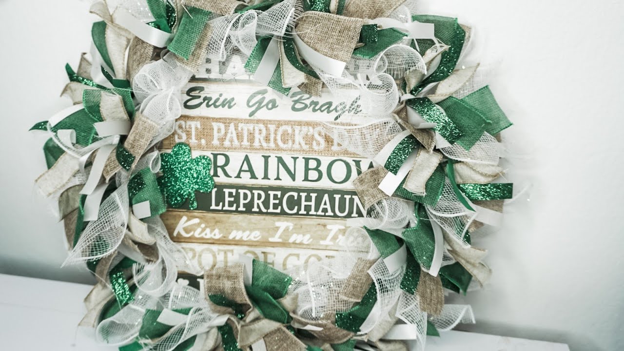 DIY: St  Patrick's Day Ribbon Deco Mesh Wreath || Quick and Easy