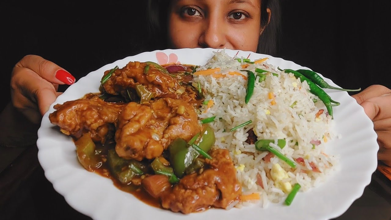 Eating Chilli Chicken With Fried Rice|Poulamieatingshow #eating #food