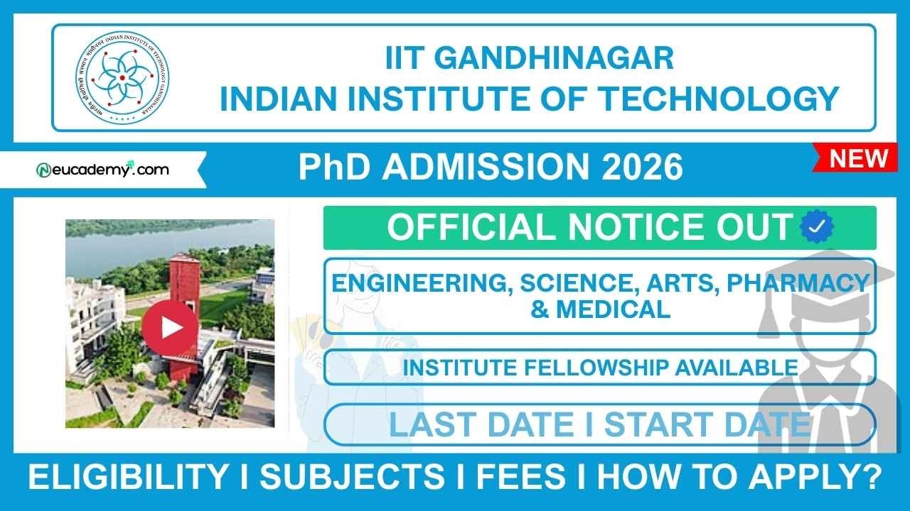IIT Gandhinagar PhD Admission 2026-27 Notification | Eligibility, Last Dates, Subjects & Fellowship