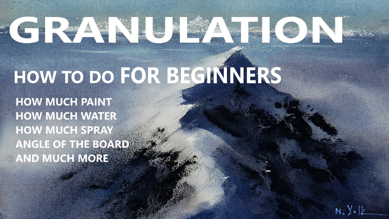 GRANULATING WATERCOLOR PRACTICE AND PAINTING Mountain Peak Snowy Aerial Landscape NINA VOLK