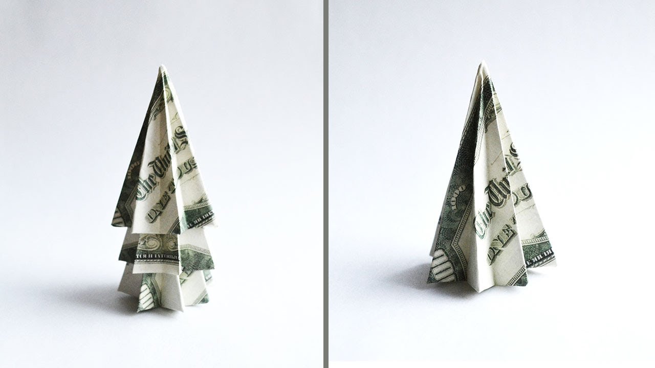 Very EASY Money Christmas TREE Origami Dollar Tutorial DIY