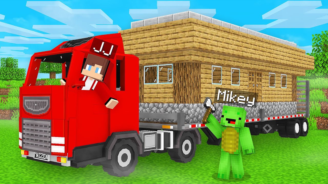 JJ and Mikey Build SECRET BASE Inside TRUCK in Minecraft - Maizen