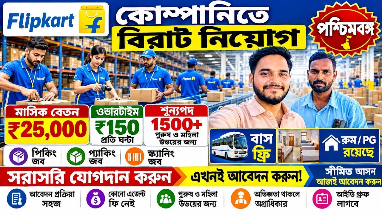 Flipkart packing Job In kolkata 2026 | Flipkart warehouse job vacancy | Private job vacancy