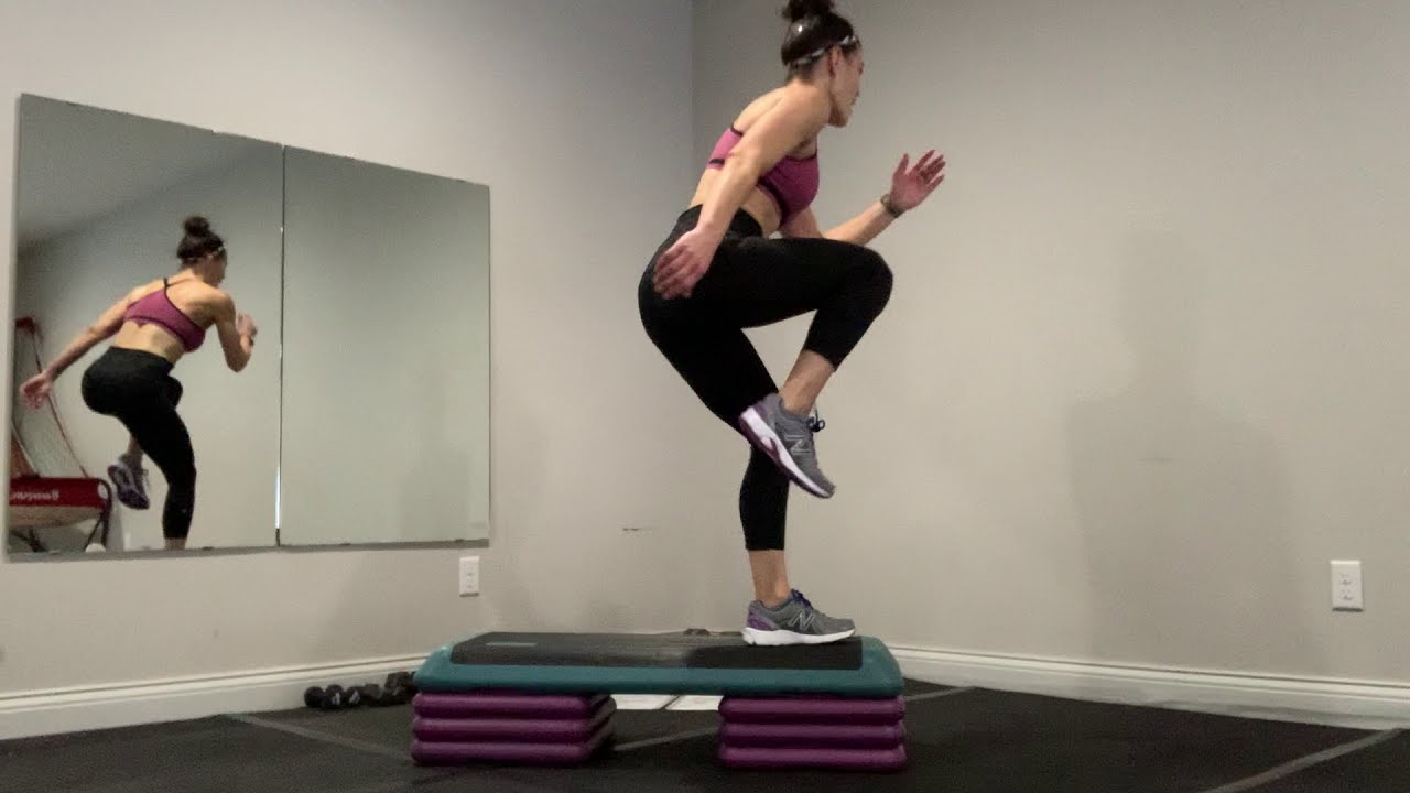 45 minute STEP aerobics workout class: Basic moves, Advanced sweat!