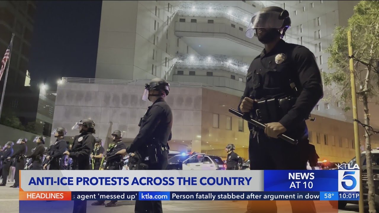 Large crowds gather for anti-ICE protests, march in downtown L.A.