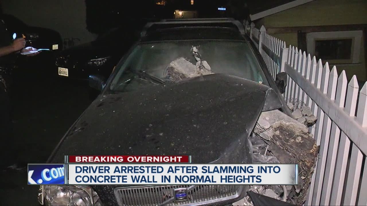 Driver slams into concrete wall in Normal Heights, arrested