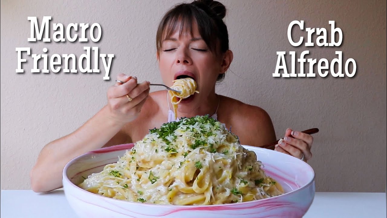 Creamy Crab Fettuccine Alfredo MUKBANG | High Protein + Lower Fat Version!