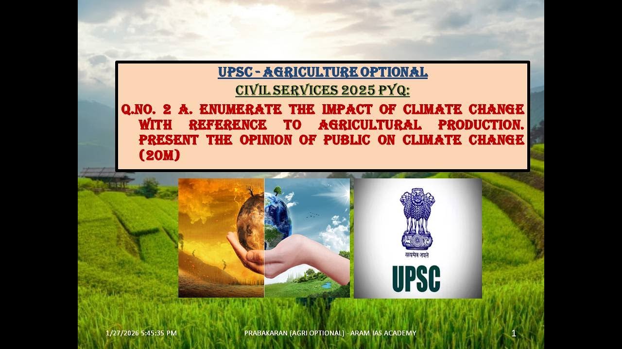 UPSC 2025 (Agriculture optional PYQ):  impact of climate change with  agricultural production 20 m