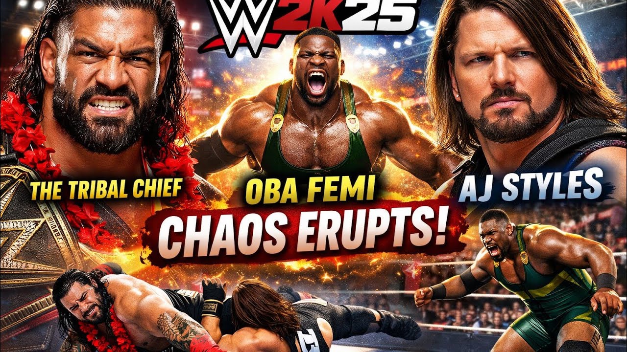 The Tribal Chief vs AJ Styles – Chaos Erupts When OBA Femi Appears! 😱 | WWE 2K25 Dream Match