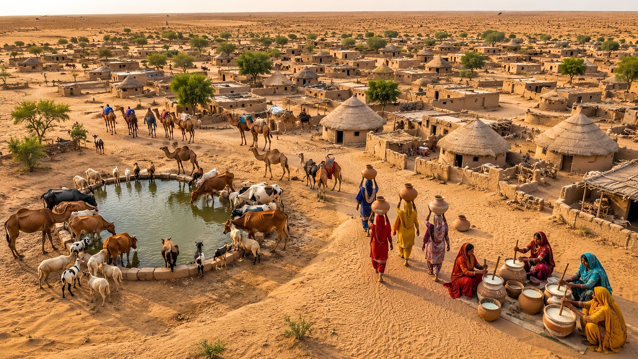 Traditional Cholistan Desert Morning Routine | Animals Drinking Water at Desert Toba | Village Life 