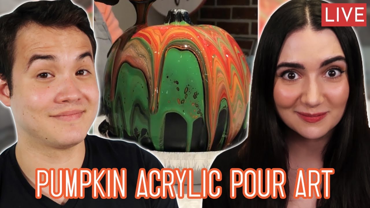 Making Pumpkin Acrylic Pour Art Live