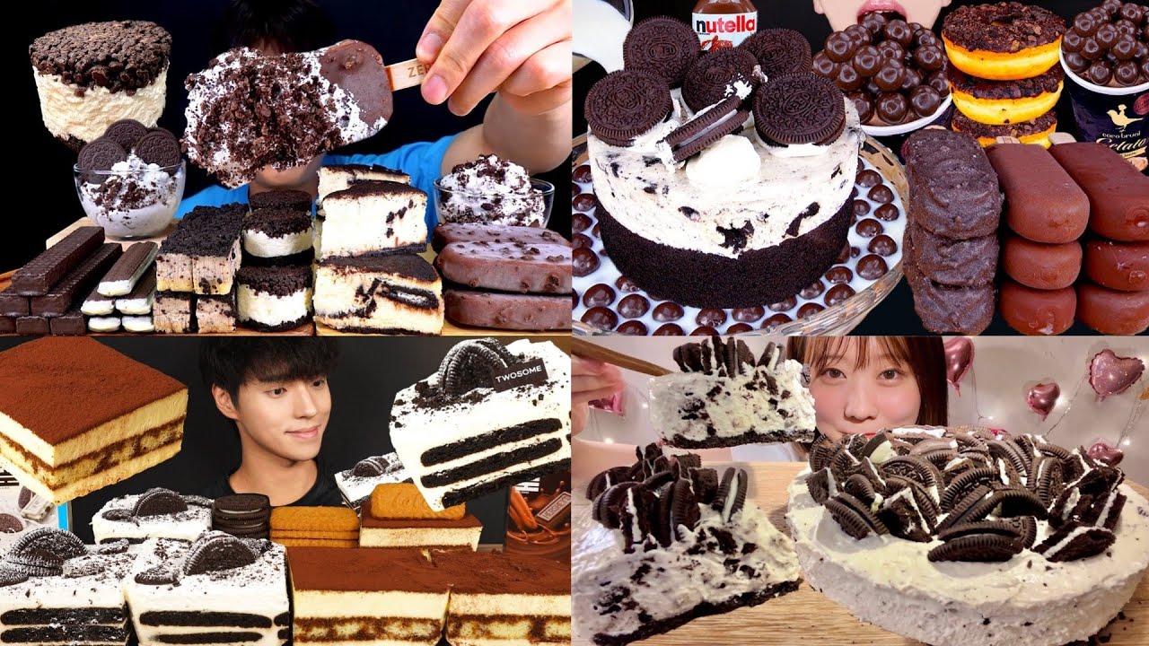 ASMR OREO CHEESE CAKE CHOCOLATE ICE CREAM NUTELLA OREO CAKE MUKBANG EATING SHOW EATING VIDEOS 