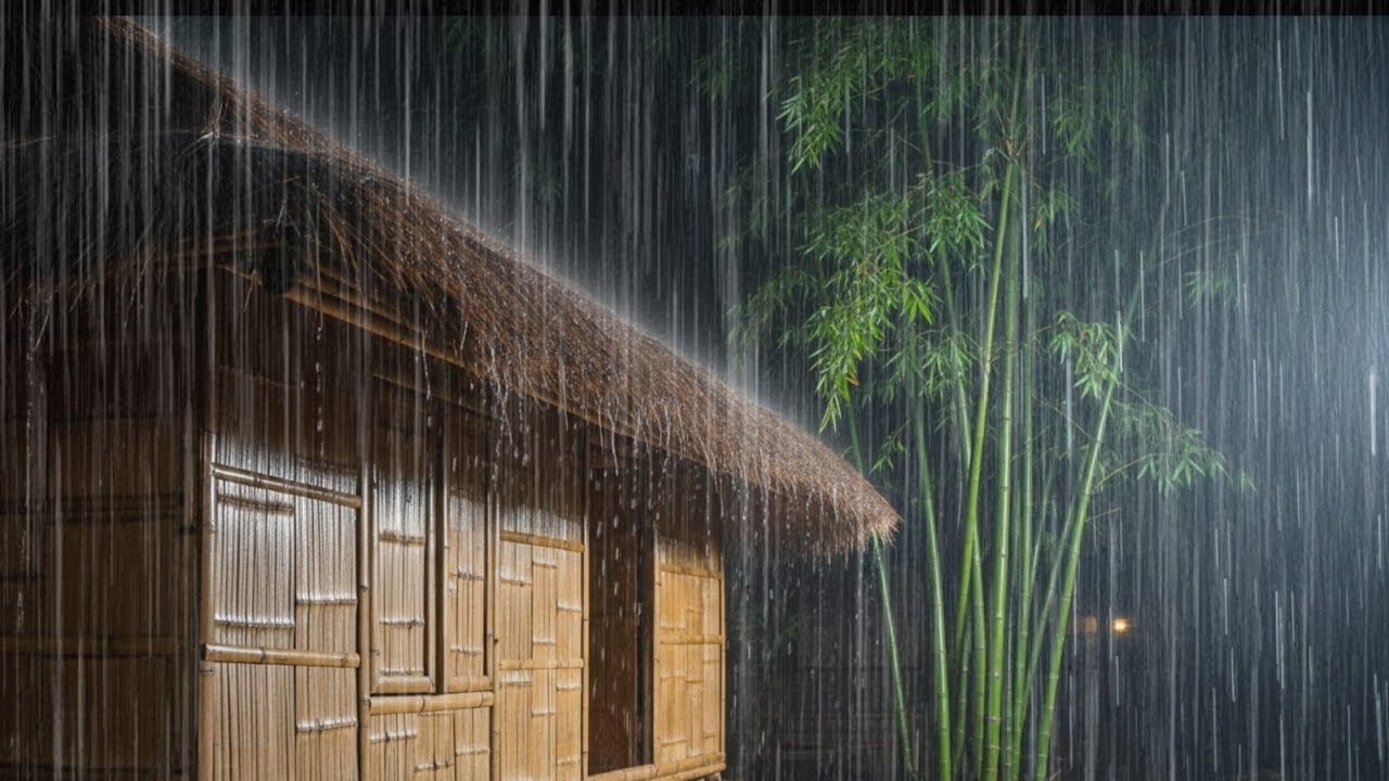 🔴 Heavy Night Rain Beside a Bamboo House 🌧️ Extremely Heavy Rain Sounds for Deep Sleep