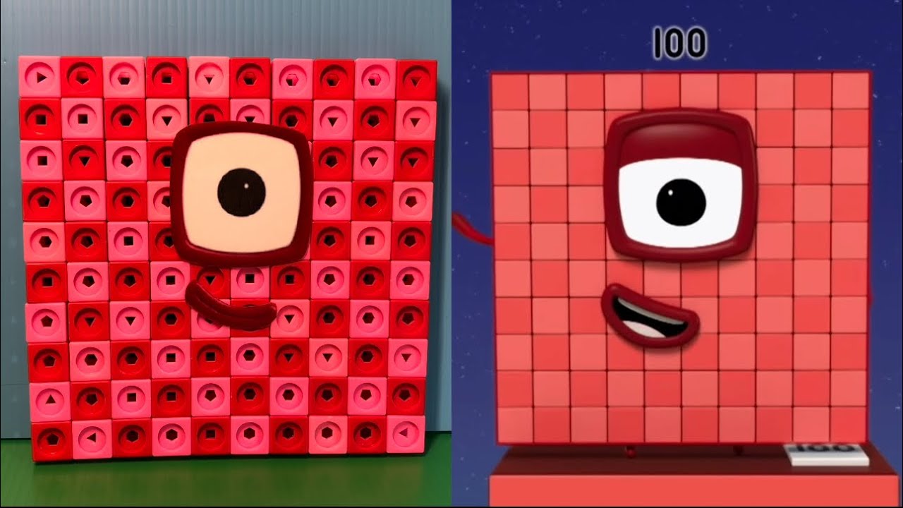 Numberblocks 100-0 learning countdown 100-1 but use numberblocks toys MathLink Cubes counting 100-0