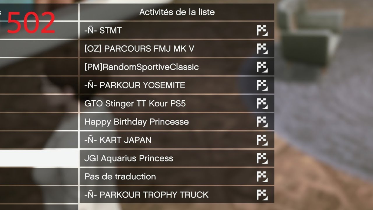 LISTE GTA ONLINE PS5