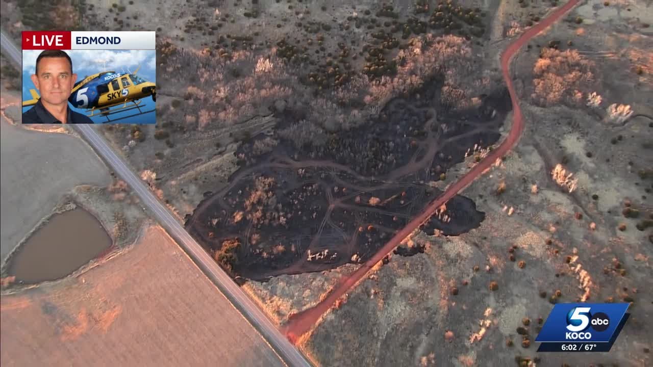 WATCH: Sky 5 flies over grass fire that burned near Edmond