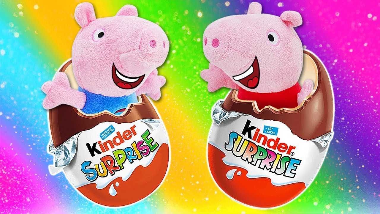Vidéo amusante pour enfants. Des œufs surprise de Peppa Pig. Jeux avec jouets en peluche