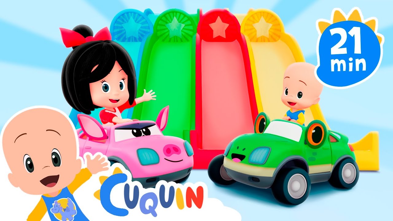 Toboganes y coches de animales | En Tren se aprenden los colores y más vídeos de Cuquín